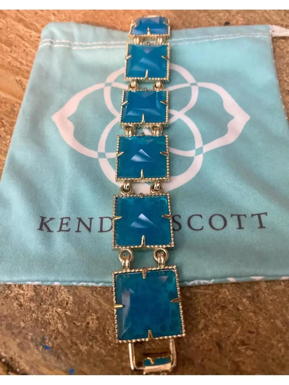 Retired Kendra Scott Savannah Azure Blue Bracelet In Gold Tone